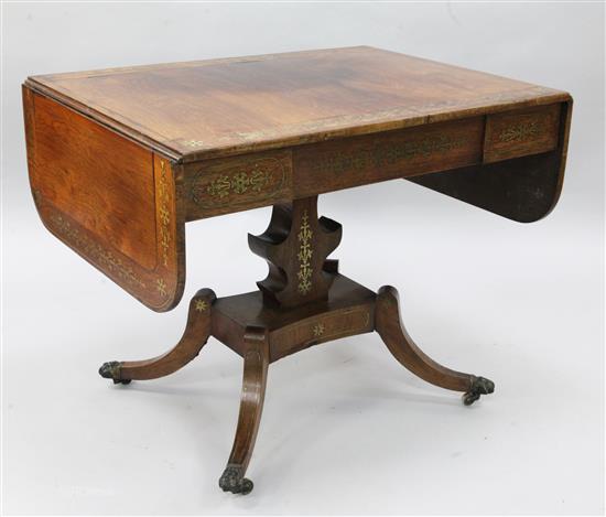 A Regency brass inset rosewood sofa table, W.3ft 1in. D.2ft 4in. H.2ft 5in.